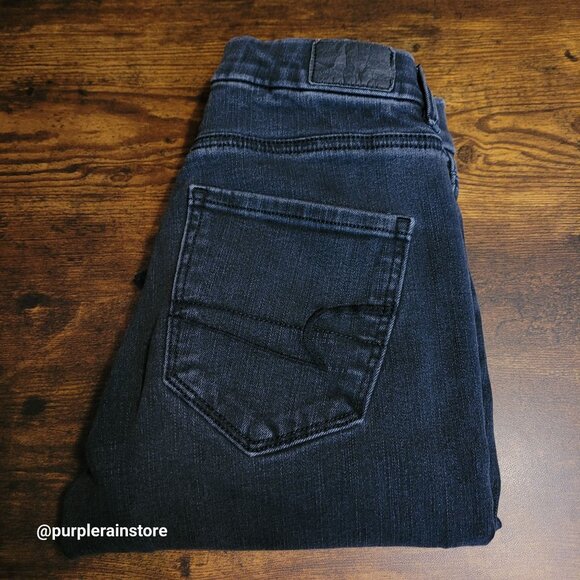 American Eagle Jeans 0 R Dream Jegging Curvy Hi Rise Crop Button Fly Black Wash - Picture 3 of 12